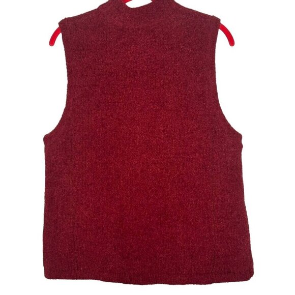 Burgundy Red Fuzzy Teddy Vest Womens L Zip Front Soft Pockets Cozy Outdoor Soft - Picture 2 of 9